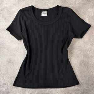 Classic Black Ribbed Short Sleeve Top